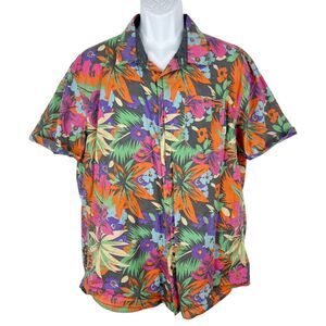 Vans Button Up Hawaiian Shirt Men Extra Large Grey Pink Floral Short Sleeve Tee